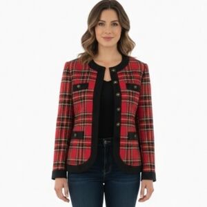 California Designs Vintage Red Plaid Blazer Dorothy Samuel Size 12 Made In USA